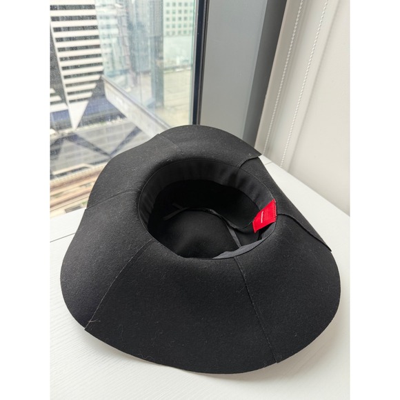 RED Saks Fifth Avenue Black 100% Wool Wide Brim Fedora Floppy Hat Braided Band - Picture 5 of 5